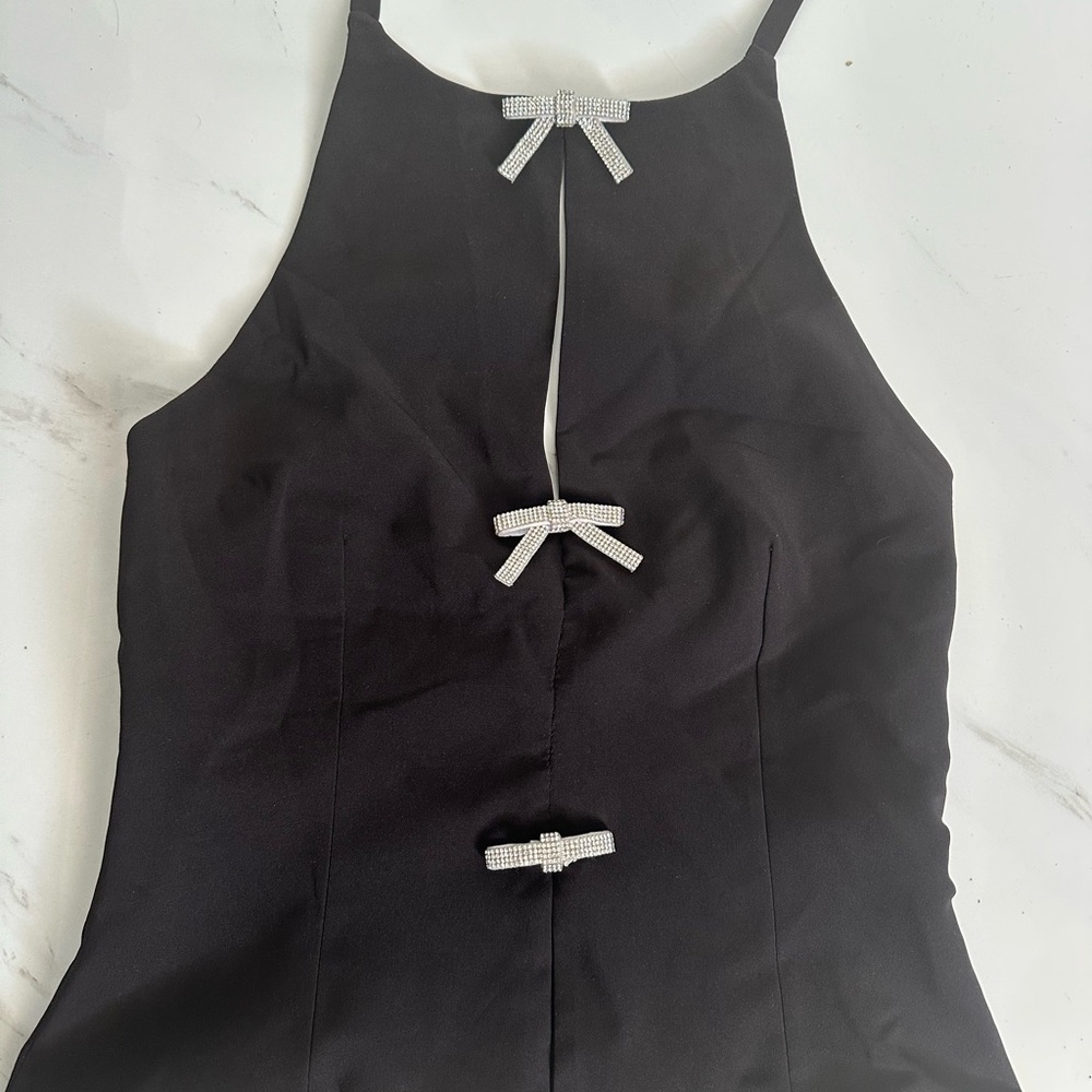Zara Black Crop Top with Silver Accents